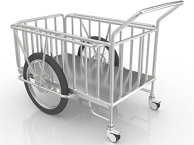 Stainless Steel Transport Trolley With Metal Cage Frame And Large Wheels 3d model