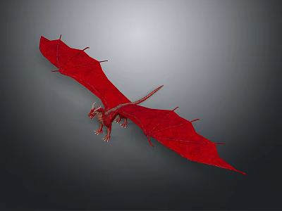 Vibrant Red Mythical Dragon Animal Painting With Extended Wings And Dynamic Pose 3d model