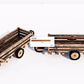 Two Handmade Wooden Trailers With Black Wheels And Wooden Frames