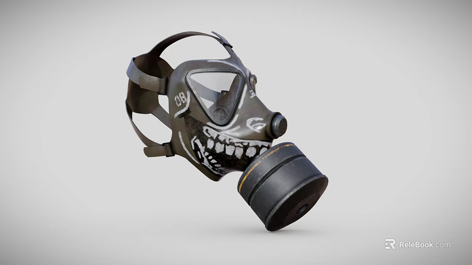 Fire Safety Gas Mask with Skull Pattern Design and Black Filter Canister for Emergency Protection 3d model 