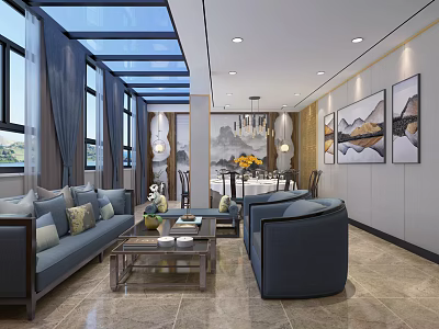 Luxurious Private Box Interior With Comfortable Sofas Coffee Table And Dining Table 3d model