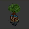 Green Leafy Plant Growing On Tree Root Shaped House With Water Droplets Around Base