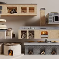 Traditional Kitchen Interior With Wooden Cabinets Stone Ovens And Firewood Storage