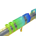 Modern Landscape Bridge With Colorful Geometric Structure Yellow Railings And Gray Mesh Deck
