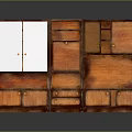 Wooden Storage Cabinet With White Doors Open Shelves Multiple Drawers And Storage Spaces