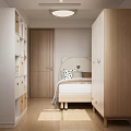 Cozy Kids Room Interior With Cute Animal Ear Headboard White Bookshelf And Wooden Wardrobe