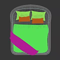 Brown Velvet Double Bed with Curved Frame Soft Pillows and Grey Blanket