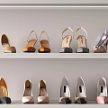Stylish High Heel Shoes In Various Colors Display On White Shelves