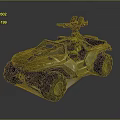 Sand Colored Off Road Vehicle With Open Structure Mounted Weapon And Green Clad Driver 3d model