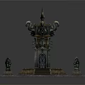 Mystical Ancient Carved Altar With Stone Platform Steps And Surrounding Statues 3d model