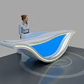 Modern Unique Curved Reception Desk With Blue Accent White Surface And Lighting 3d model