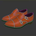 Orange Leather Shoes With Smooth Upper Buckle Detail And Reflective Sole For Daily Use