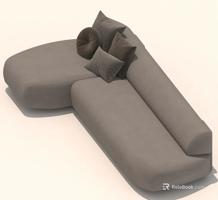 Modern Gray L Shaped Sofa With Plush Pillows And Comfortable Design 3d model