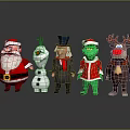 Festive Santa Snowman Top Hat Man Green Character And Reindeer Collectible Figurines