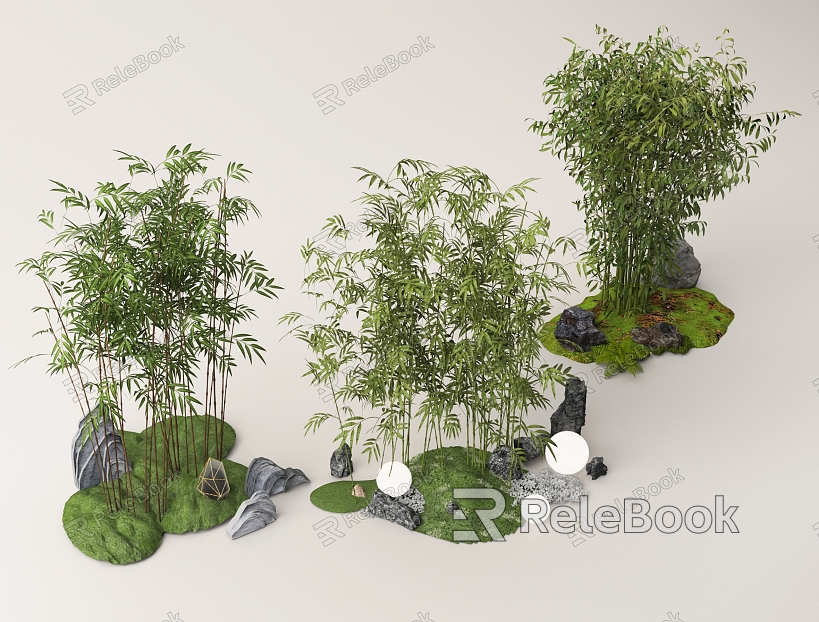 Bamboo Bamboo Forest Landscape Bamboo Plant Pile Landscape Stone model