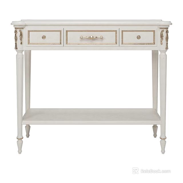 Stylish White Entryway Cabinet Sideboard with Decorative Legs and Drawer Details 3d model 