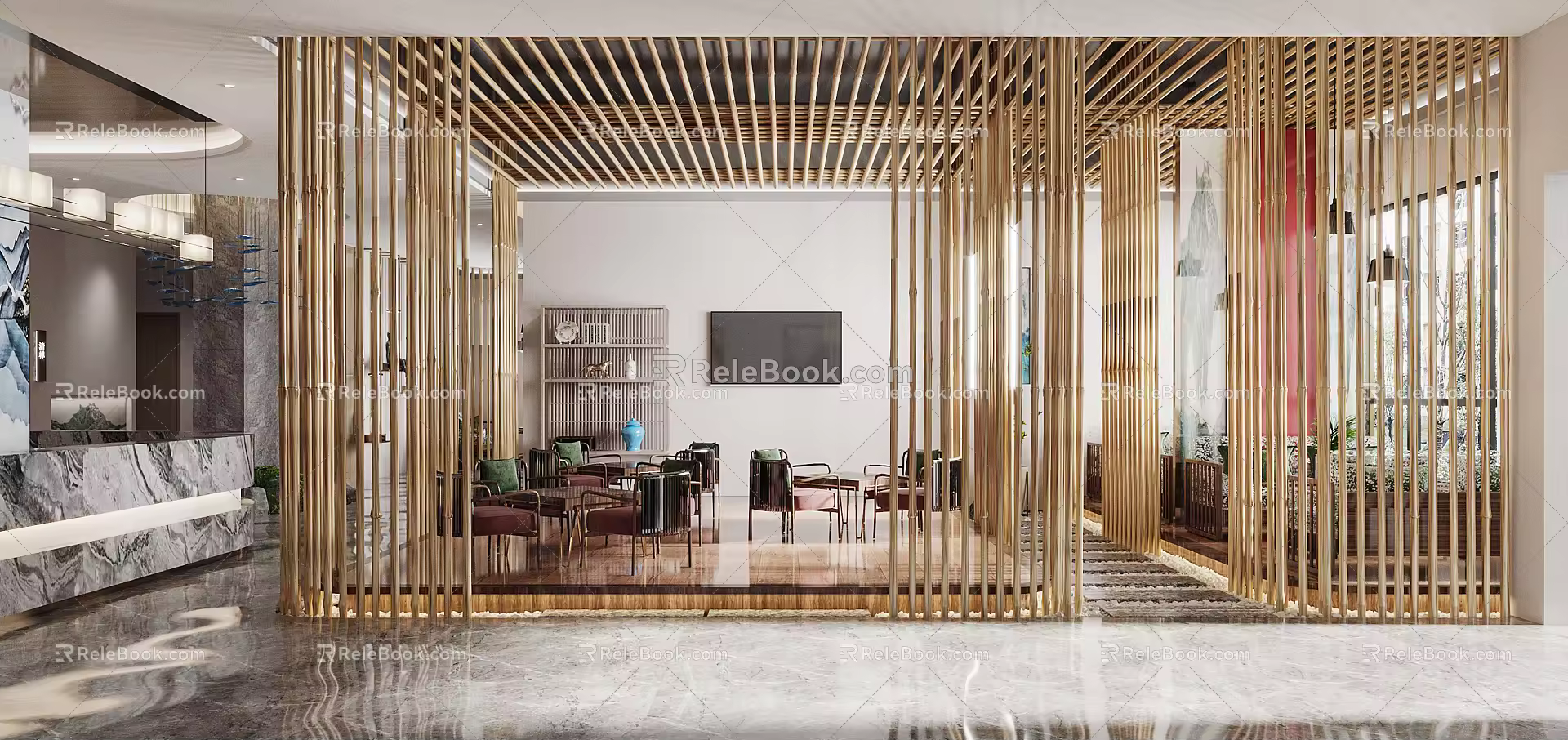 New Chinese Reception Area Hotel Reception Area 3d model