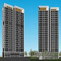 Modern High Rise Building With Glass Curtain Wall And Commercial Entrance