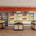 Bright Fruit Store Interior With Fruit Displays And Checkout Counter 3d model