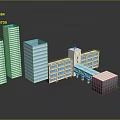 Urban Building Complex with Modern Design Tall Low Rise Structures Blue Exteriors and Glass Walls