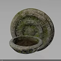 Round Moss Covered Stone Pot With Lid And Small Bowl For Garden Decor