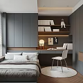 Modern Tatami Bedroom Interior Design With Wardrobe Desk Wall Art And Lighting