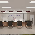 Modern Service Hall Interior with Ticket Dispenser Service Counter Large Screen and Comfortable Chairs