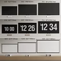 Multiple Televisions In Different Sizes With Screen Dimensions And Digital Time