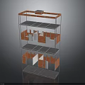 Multi Layer Display Equipment With Transparent Frame Orange White Components And Blue Platforms