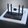 High Performance Wireless Router With Multiple Antennas And Power Adapter On White Marble Surface 3d model