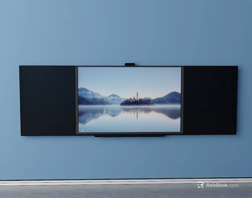 Modern TV Wall Mount Bracket With Scenic Display On Blue Wall 3d model 
