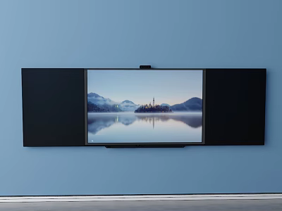Modern TV Wall Mount Bracket With Scenic Display On Blue Wall 3d model