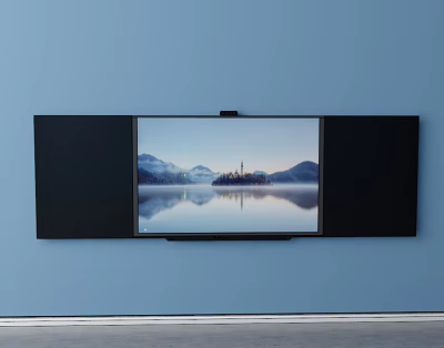 Modern TV Wall Mount Bracket With Scenic Display On Blue Wall 3d model