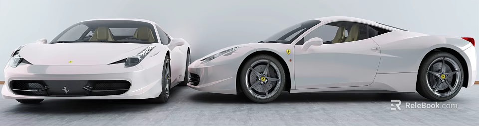 White Ferrari Sports Cars With Sleek Front Design And Alloy Wheels Parked Together 3d model 