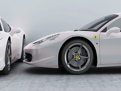 White Ferrari Sports Cars With Sleek Front Design And Alloy Wheels Parked Together 3d model