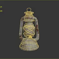 Vintage Kerosene Lamp With Rustic Metal Frame And Black Glass Shade