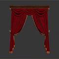 Red Pleated Curtains With Wooden Top And Golden Ties Decoration Design