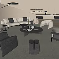 Modern Living Room Interior With Curved Sofa Gray Beige Tones And Round Coffee Table