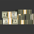 Decorative Ornament Set Featuring Stacked Dollar Bills Bundled With Yellow Tape