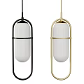 Modern Pendant Lights With Black And Gold Frames And White Ribbed Shades