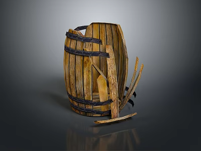 Vintage Broken Wooden Barrel as Daily Household Storage Item with Iron Hoops 3d model