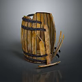 Vintage Broken Wooden Barrel as Daily Household Storage Item with Iron Hoops