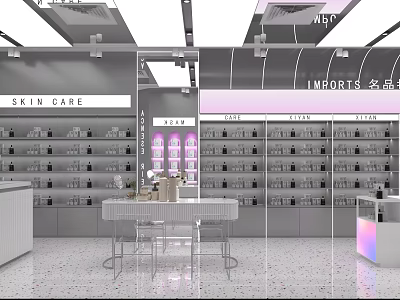 Skin Care and Imported Products Specialty Store with Modern Shelves and Display Tables 3d model