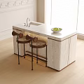 Stylish Bar Counter With White Top Two Brown Stools Sink And Light Wall 3d model