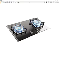 Modern Gas Stove Cooktop With Two Burners Black Glass Surface And Control Knobs 3d model