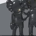 Silver Kaws Sculptures Standing Together On Smooth Reflective Floor With Light Background 3d model