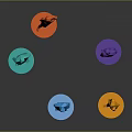 Colorful Polygonal Character Models With Various Poses On Black Background And Reflections