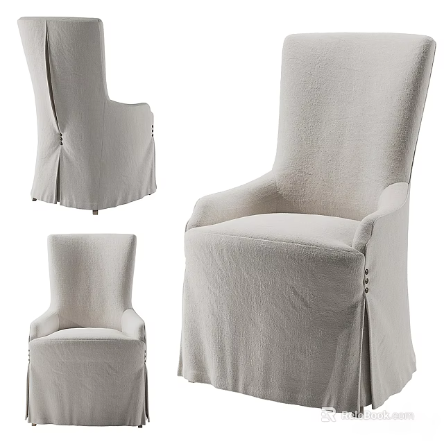 Elegant Light Gray Upholstered Dining Chairs With Modern Skirted Base And High Back 3d model 