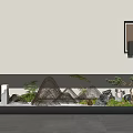 Stylish Indoor Landscape On White Wall With Wire Mountain Sculptures Green Plants And Wall Lamp
