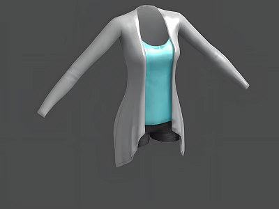 Long Sleeve Gray Cardigan with Light Blue Tank Top and Black Shorts 3d model